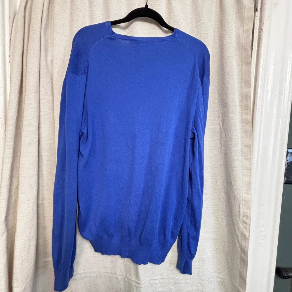 Polo Ralph Lauren Mens Blue Pima Cotton V-Neck Sweater